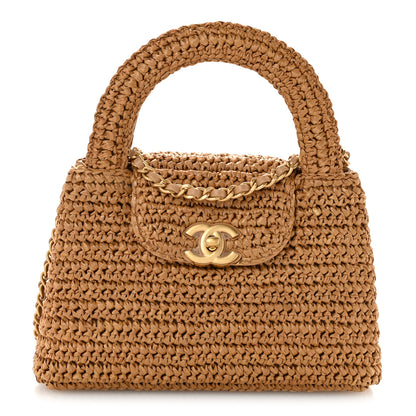 Chanel Braided Raffia Nano Kelly Flap Bag Dark Beige 1 of 10