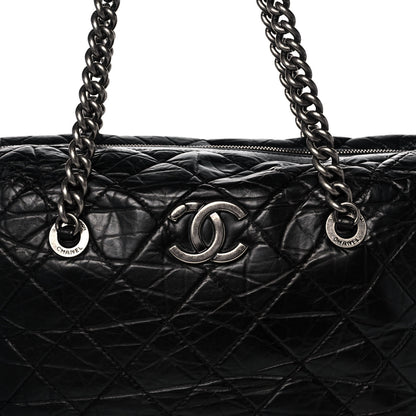 Chanel Aged Calfskin Quilted Large Secret Tag Bowling Bag Black 8 of 12