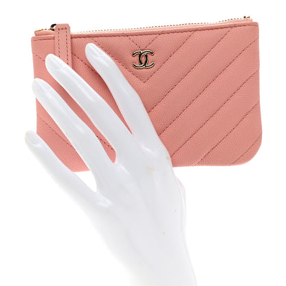 Chanel Flat Caviar Chevron Quilted Small Cosmetic Case Pink 2 of 7