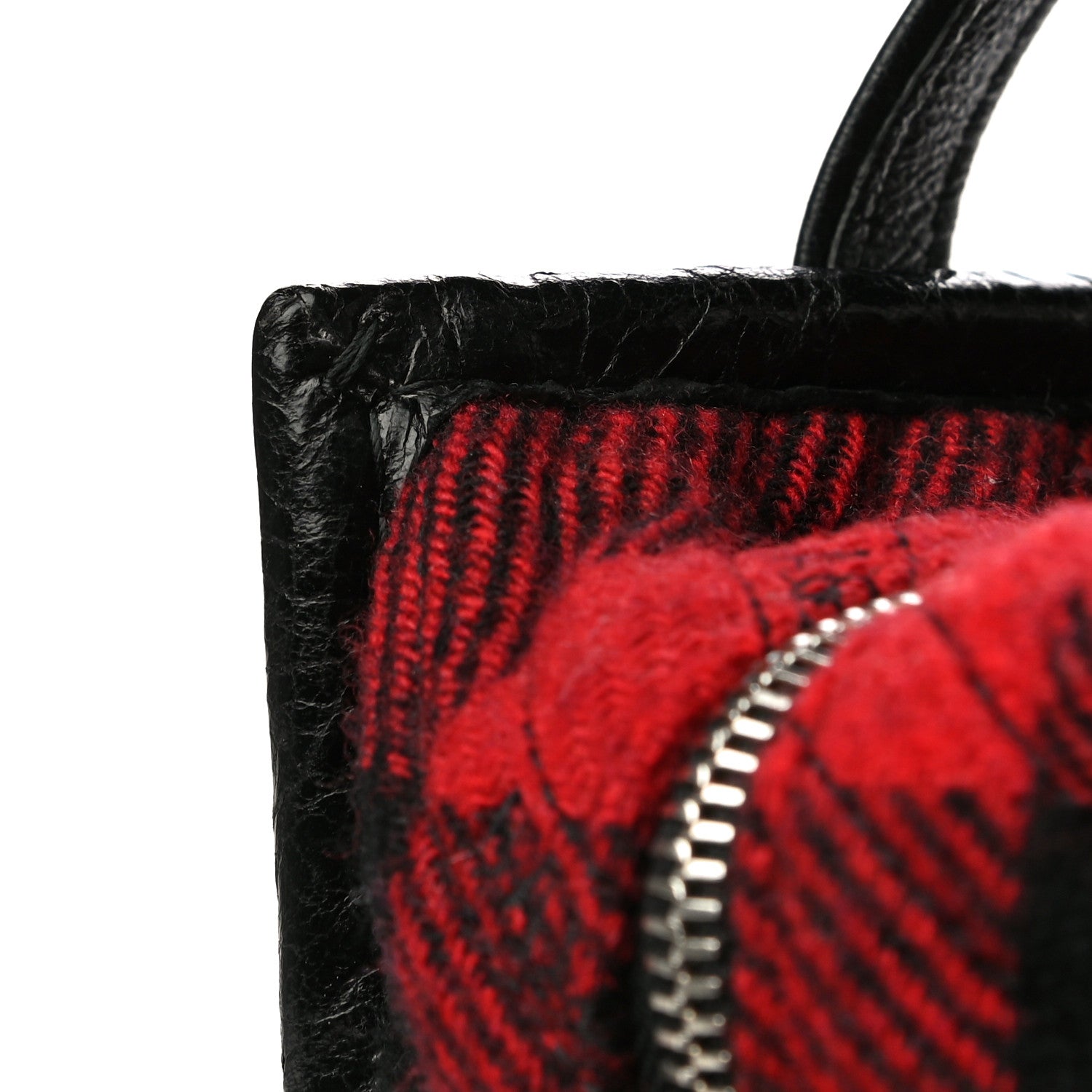 Balenciaga Wool Cuir Arena Plaid Diagonal Allover Logo Matelasse XS Bazar Shopper Tote Red Black 10 of 12