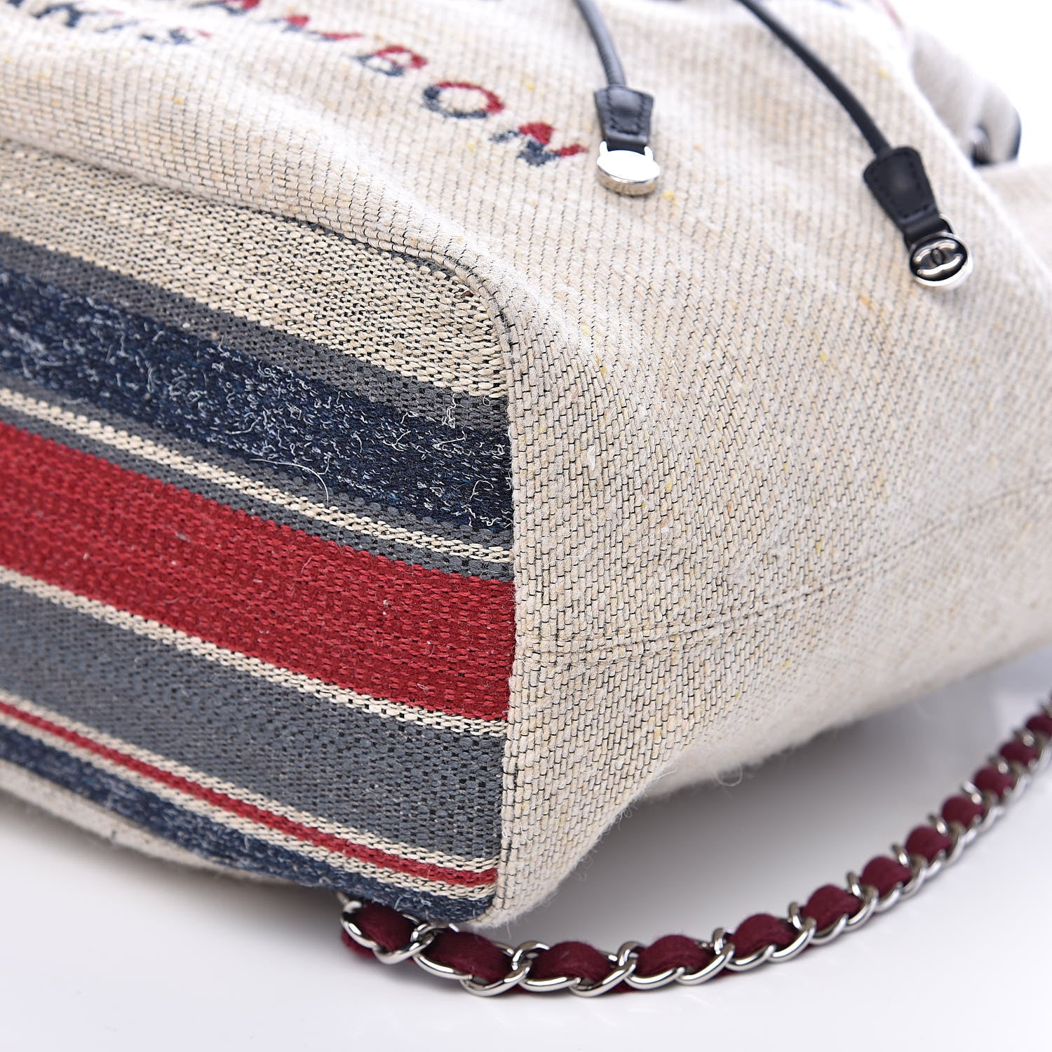 Chanel Striped Canvas Large Deauville Backpack Beige 10 of 11