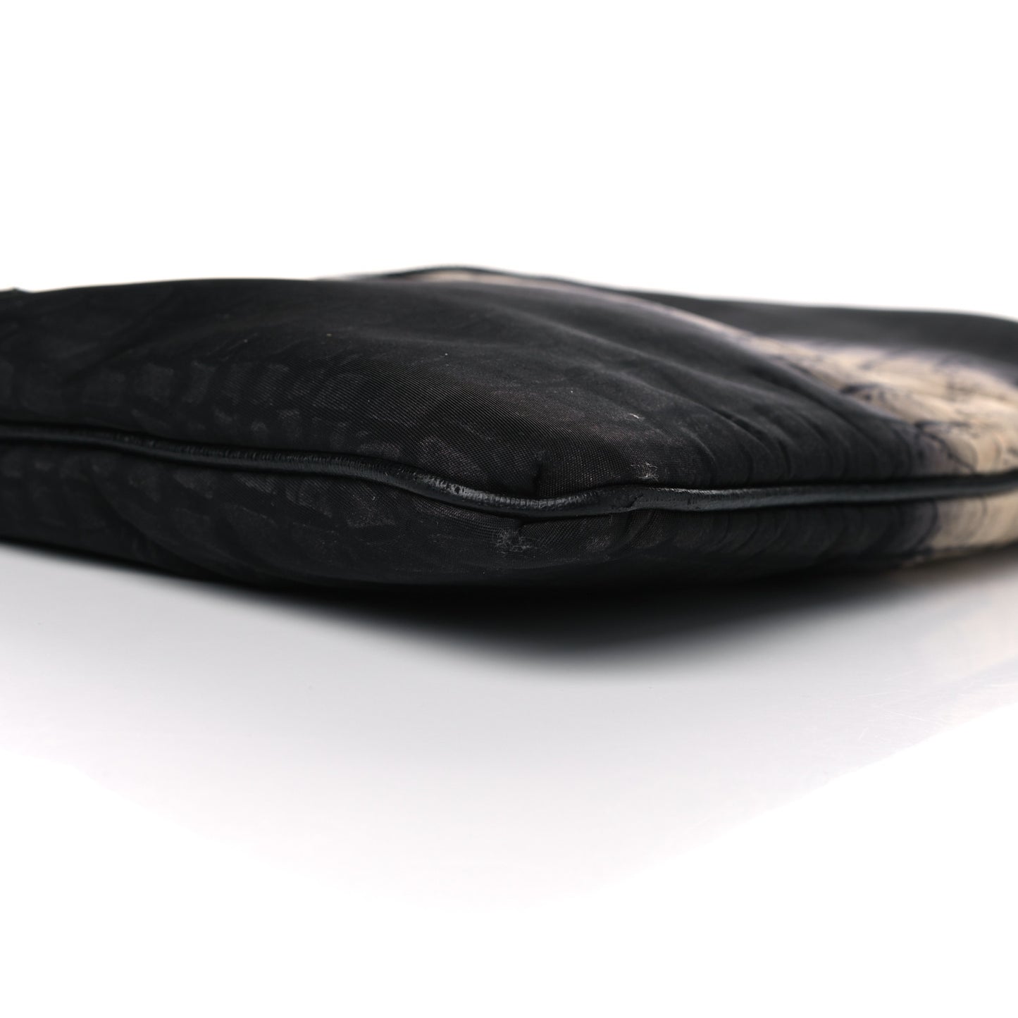 Canvas Calfskin Crocodile Printed Pouch Clutch Black Multicolor