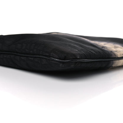 Fendi Canvas Calfskin Crocodile Printed Pouch Clutch Black Multicolor 6 of 12