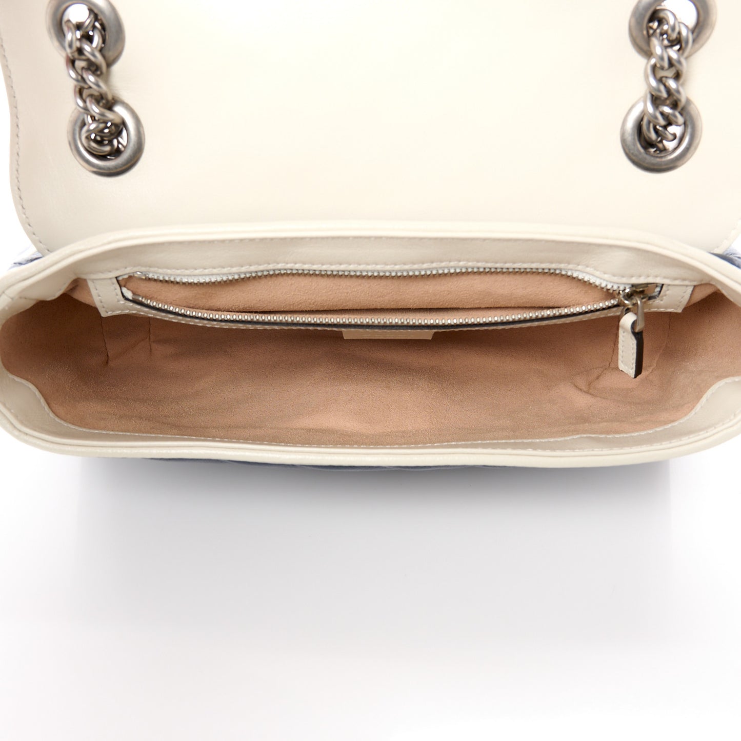 Vintage Effect Calfskin Matelasse Diagonal Small Torchon GG Marmont Shoulder Bag Blue Agata Mystic White
