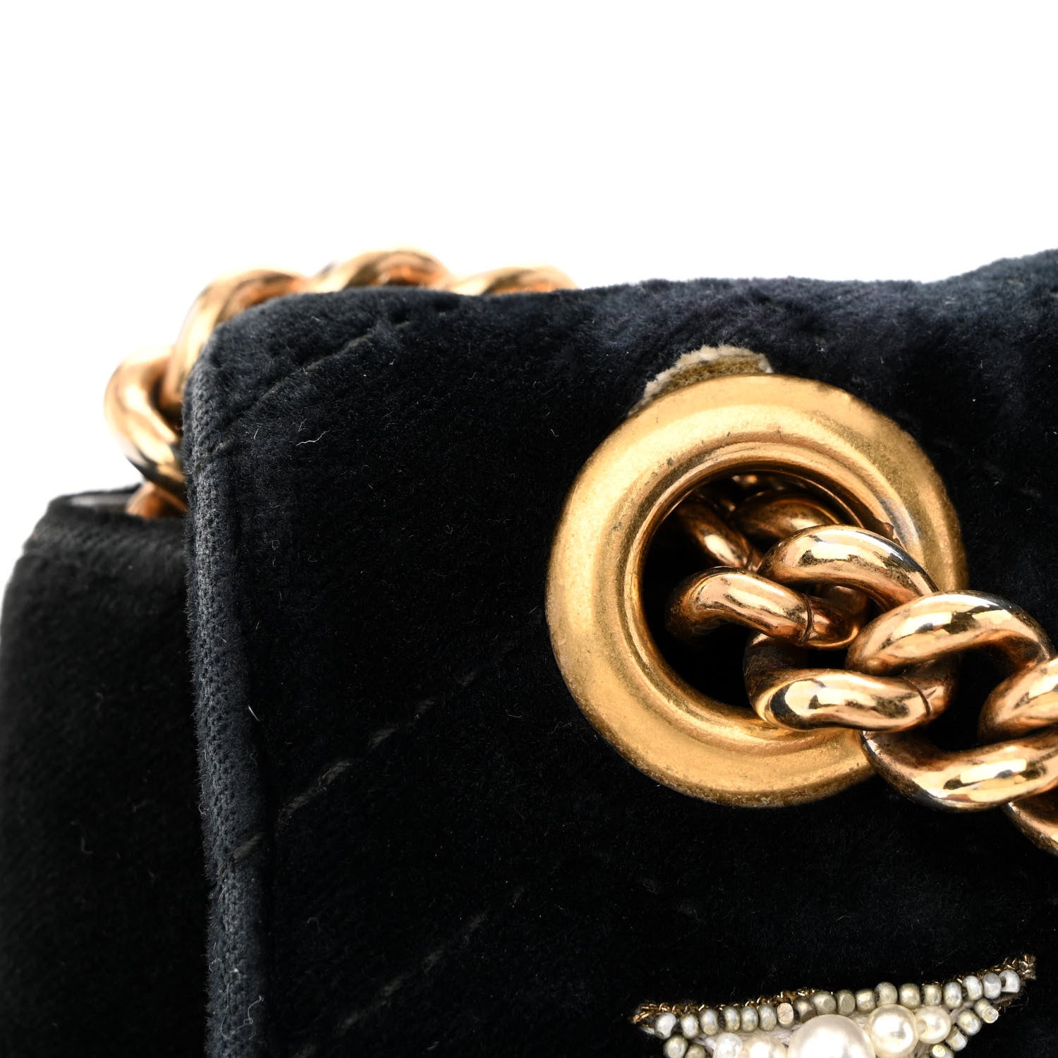 Gucci Velvet Matelasse Loved Embroidered Medium GG Marmont Shoulder Bag Black 14 of 18