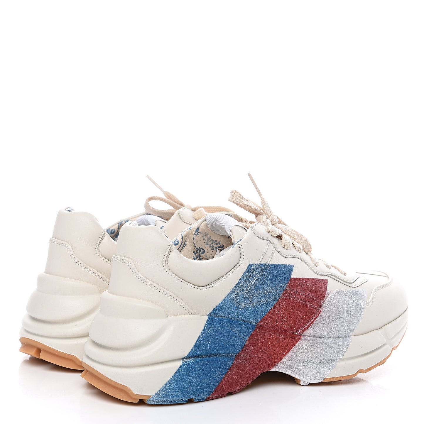 Calfskin Glitter Web Print Womens Rhyton Sneakers 39 Mystic White