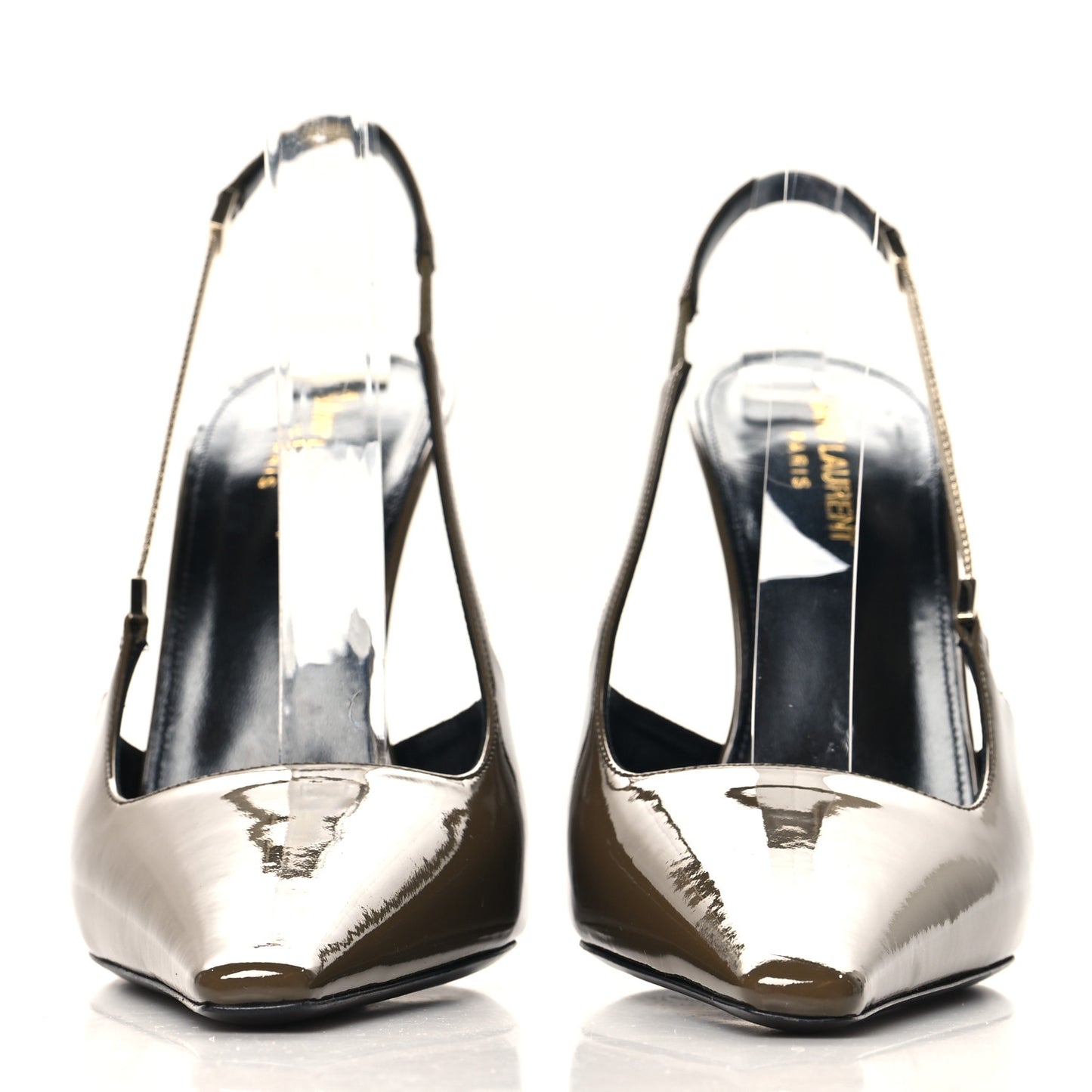 Patent Calfskin Blake 110 Slingback Pumps 40 Amber Green