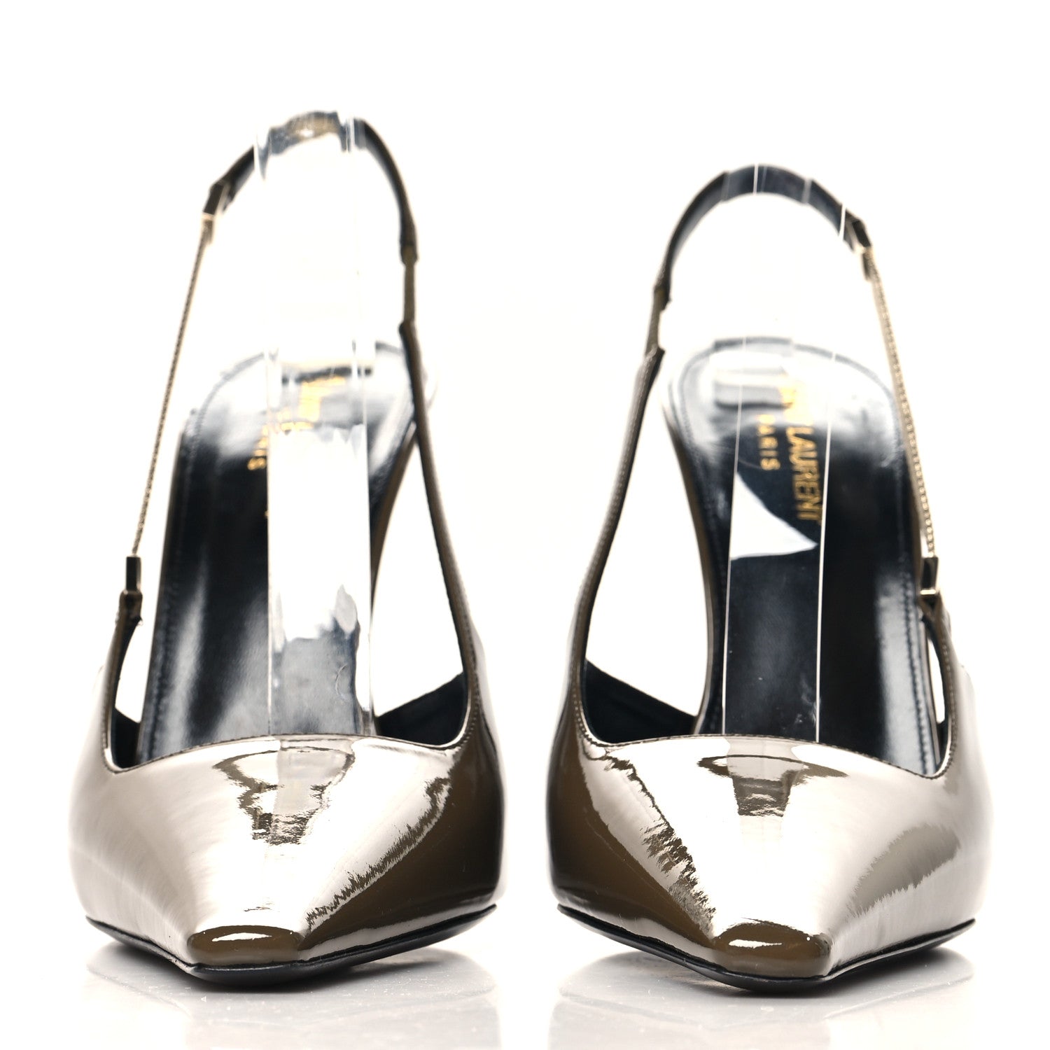 Saint Laurent Patent Calfskin Blake 110 Slingback Pumps 40 Amber Green 3 of 8