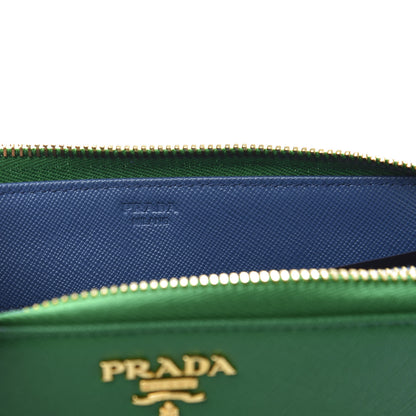 Prada Saffiano Multicolor Zip Around Wallet Verde Cobalt 8 of 9