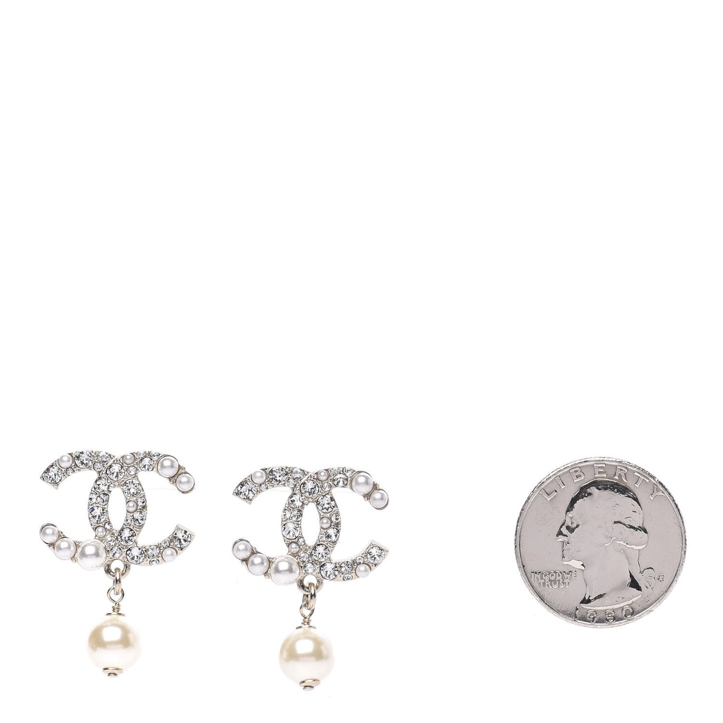Crystal Pearl CC Drop Earrings Gold
