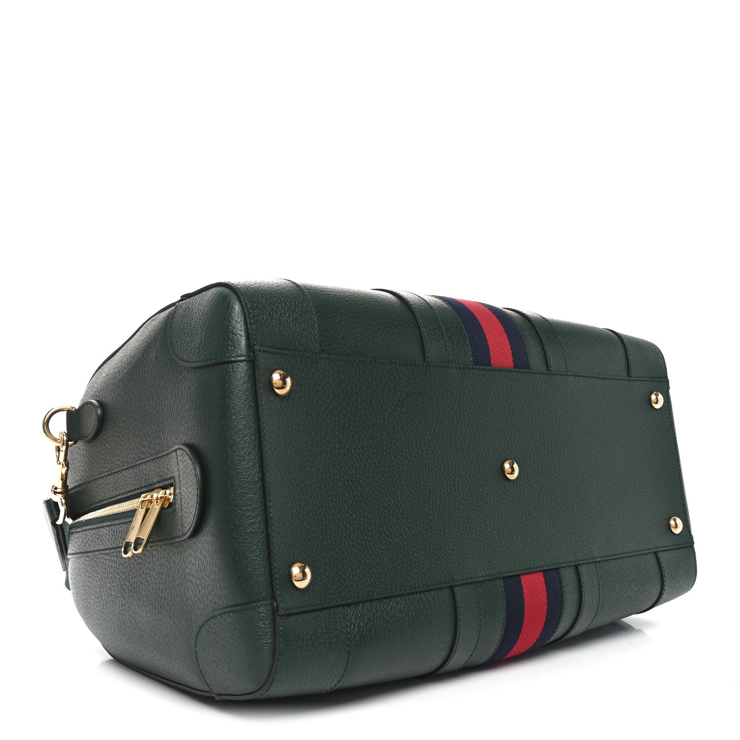 Gucci Textured Dollar Calfskin Web Medium Savoy Duffle Bag Green 3 of 9