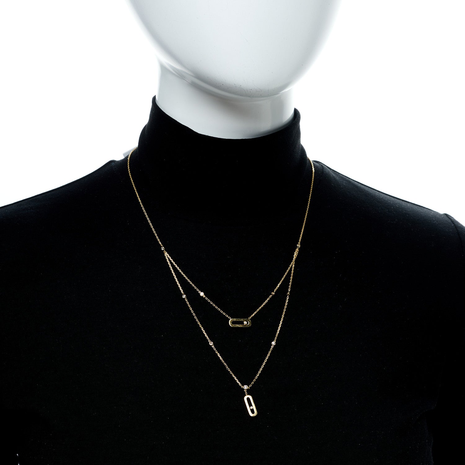 Messika 18K Yellow Gold Diamond Move Uno 2 Rows Necklace 2 of 5