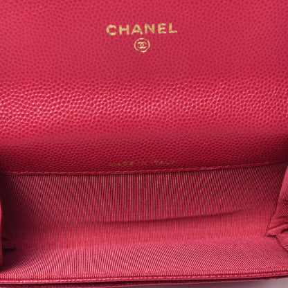 Chanel Caviar Quilted Flap Card Holder Wallet Dark Pink 5 of 9
