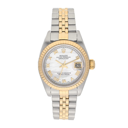 Rolex Stainless Steel 18K Yellow Gold 26mm Oyster Perpetual Datejust Watch White Roman 79173 1 of 4