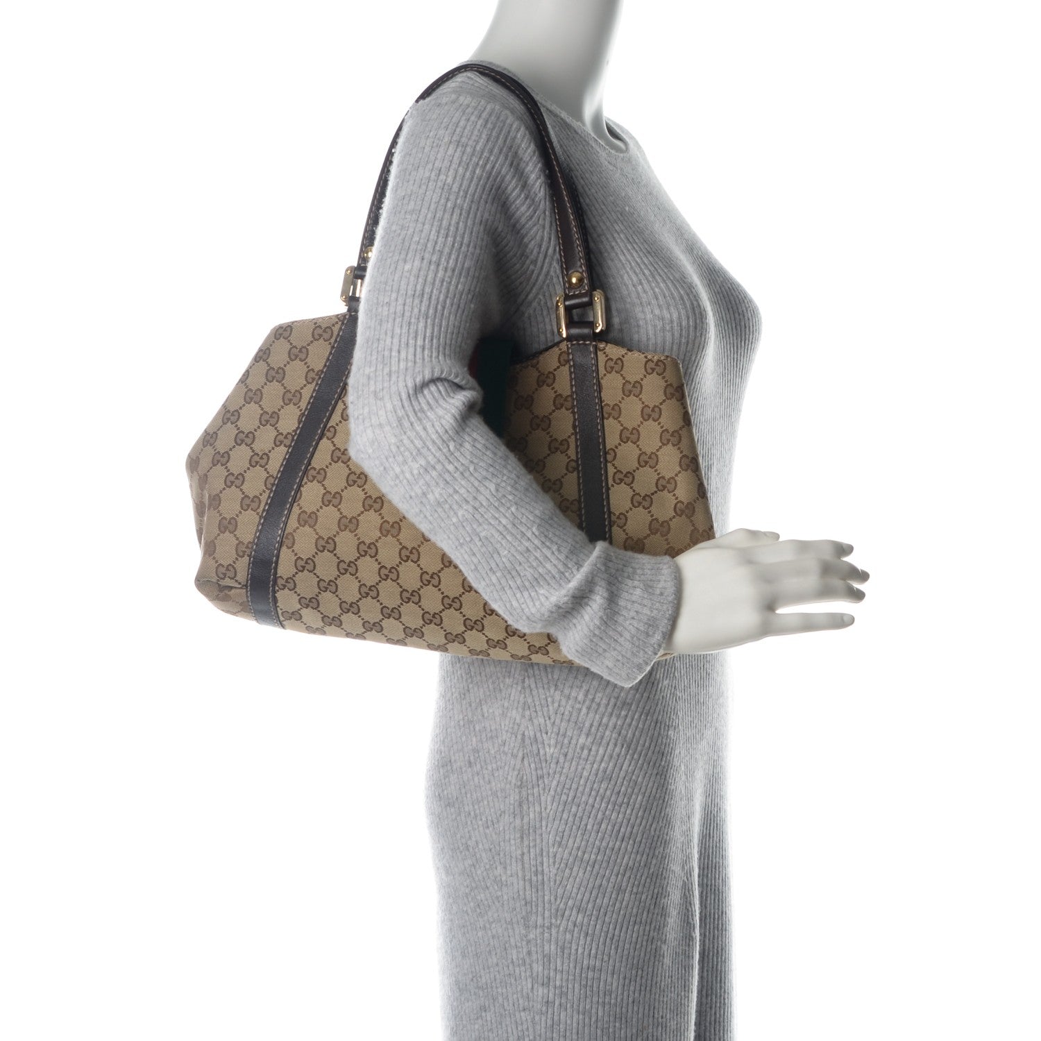 Gucci Monogram Medium New Ladies Web Tote Dark Brown 2 of 7