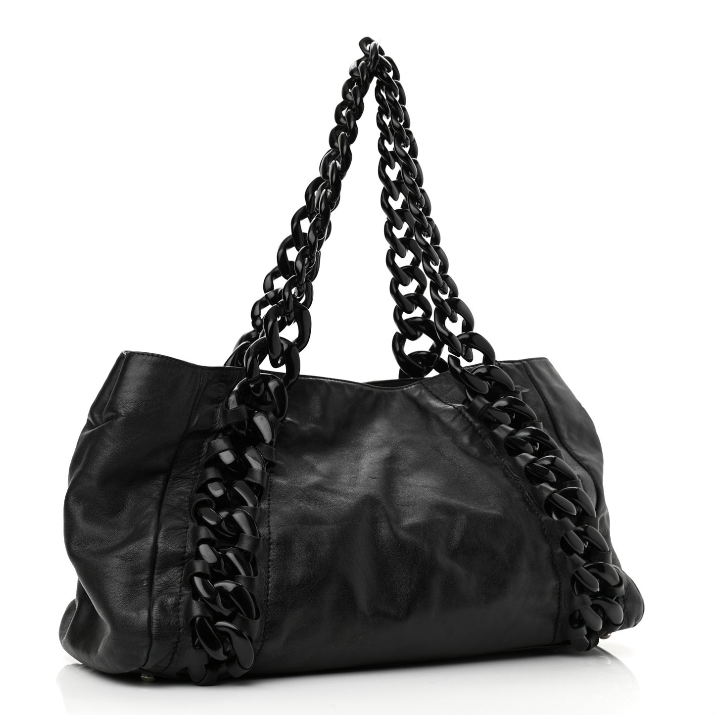 Calfskin Modern Chain Rhodoid East West Tote Black