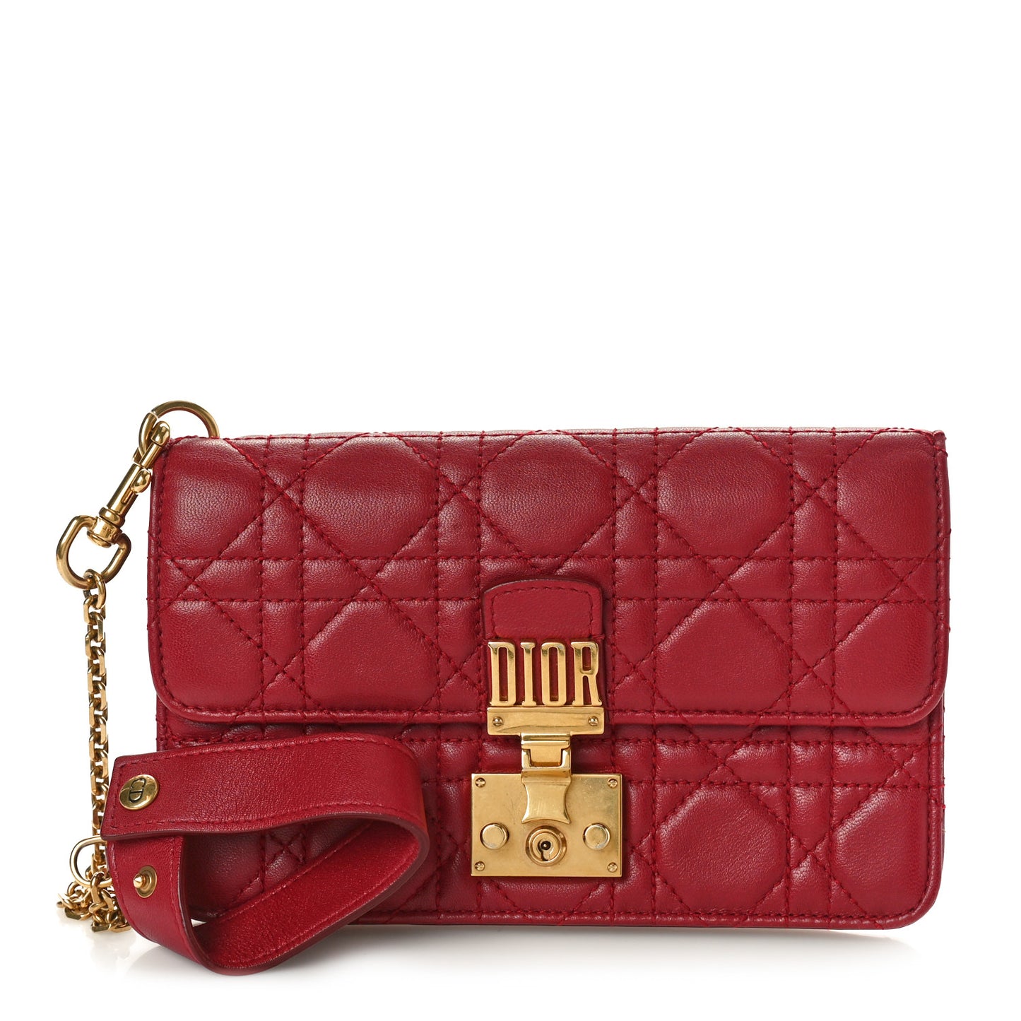 DIOR Lambskin Cannage Dioraddict Wristlet Clutch Red