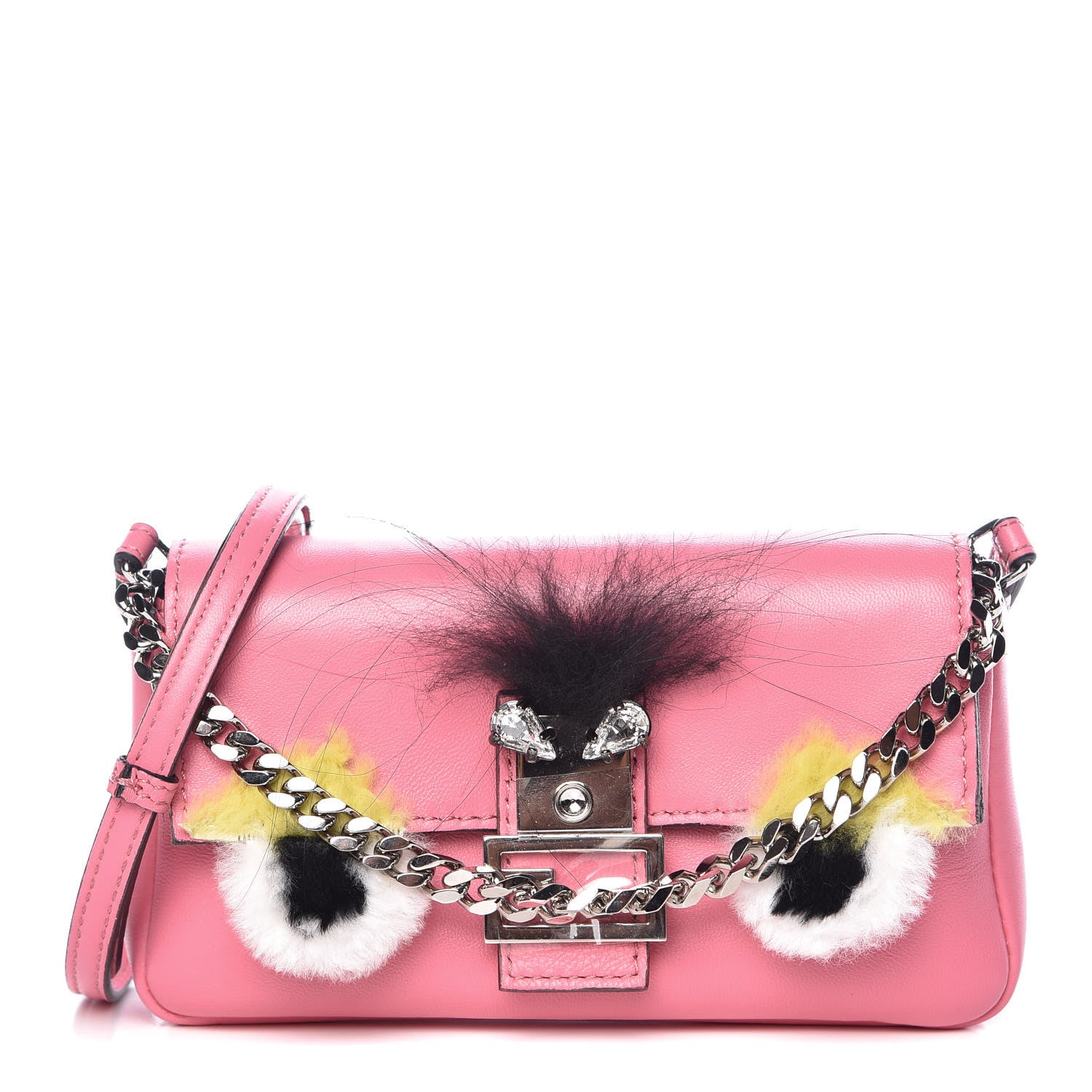 Fendi Nappa Rabbit Fox Fur Micro Buggie Baguette Rosa Fluo Multicolor 1 of 11