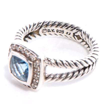 David Yurman Sterling Silver Diamond Blue Topaz 7mm Petite Albion Ring 54 7 4 of 5