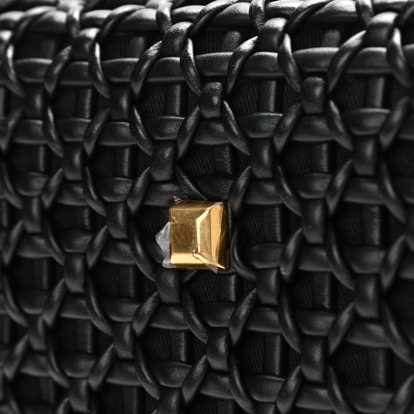 Woven Calfskin Medium Studio Top Handle Bag Black