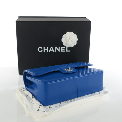 Chanel Caviar Chevron Quilted Jumbo Double Flap Bright Blue 4 of 9