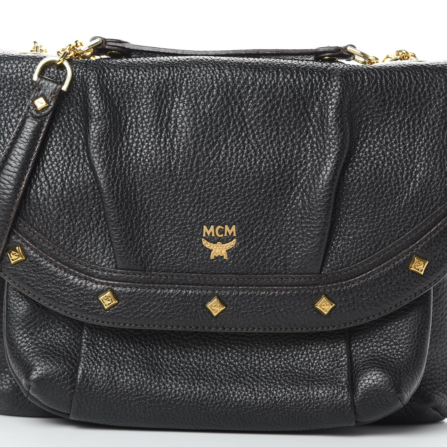 MCM Grained Calfskin Studded Shoulder Bag Black 9 of 13