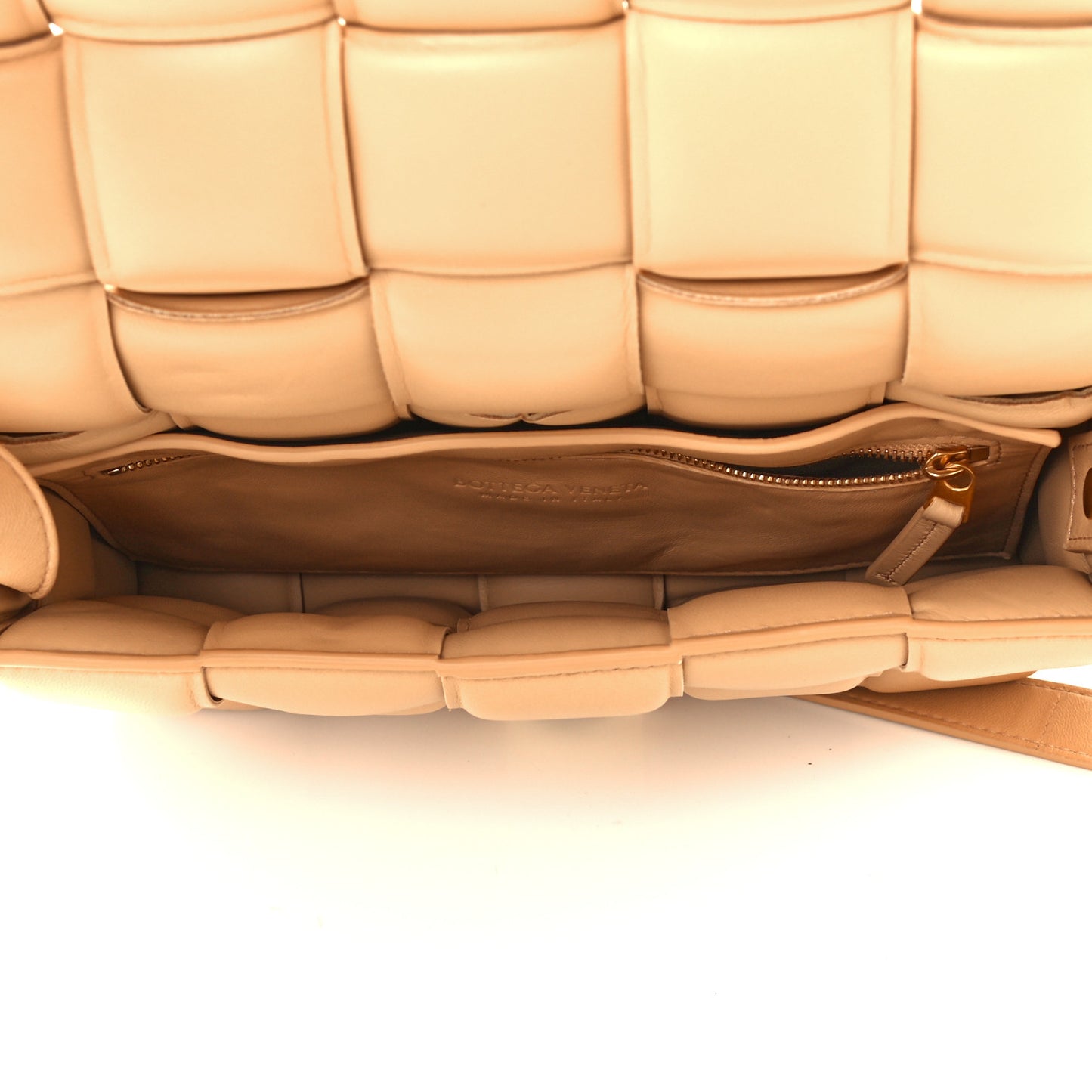 Nappa Maxi Intreccio Padded Cassette Crossbody Bag Almond