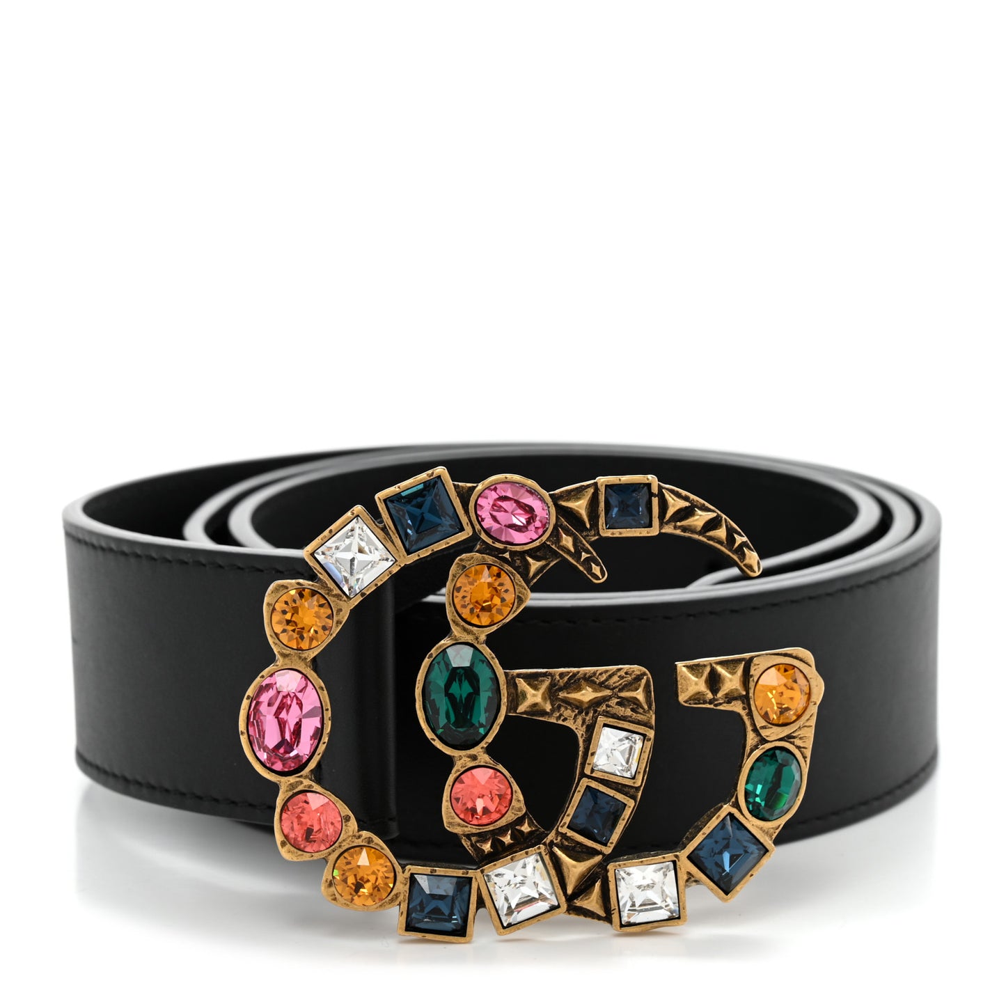 Calfskin Crystal Double G 40mm Belt 80/32 Black Multicolor