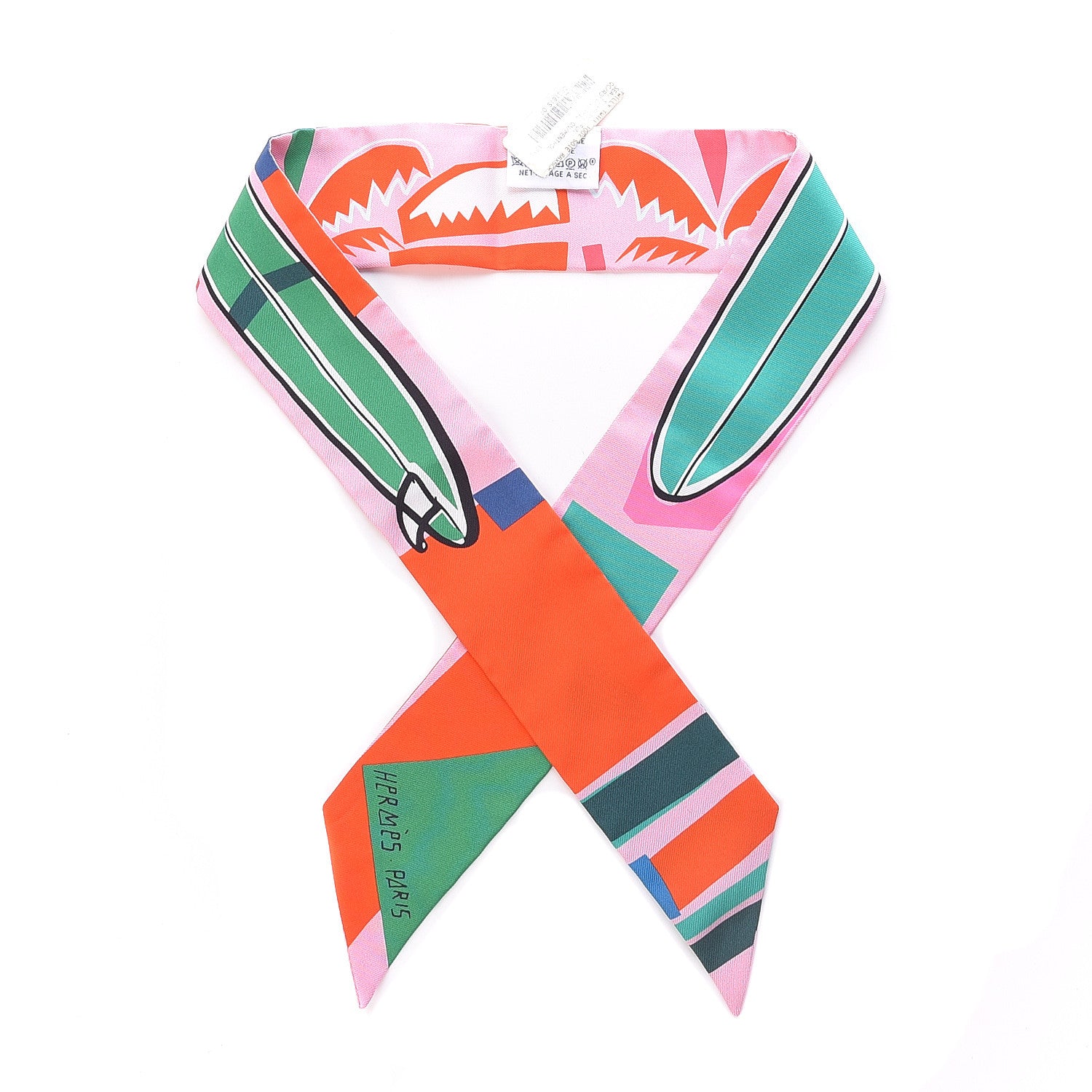 Hermes Silk Sea Surf and Fun Twilly Rose Vermillon Menthol 1 of 5