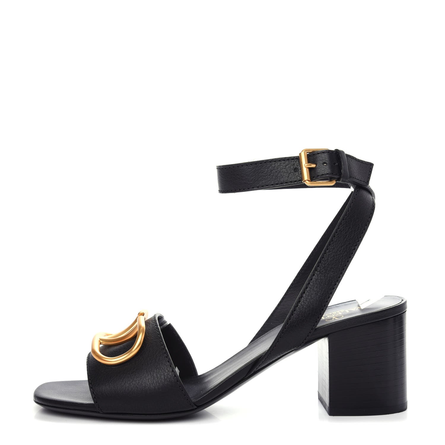 Valentino Garavani Grainy Cowhide VLogo 60mm Sandals 41 Black 1 of 10