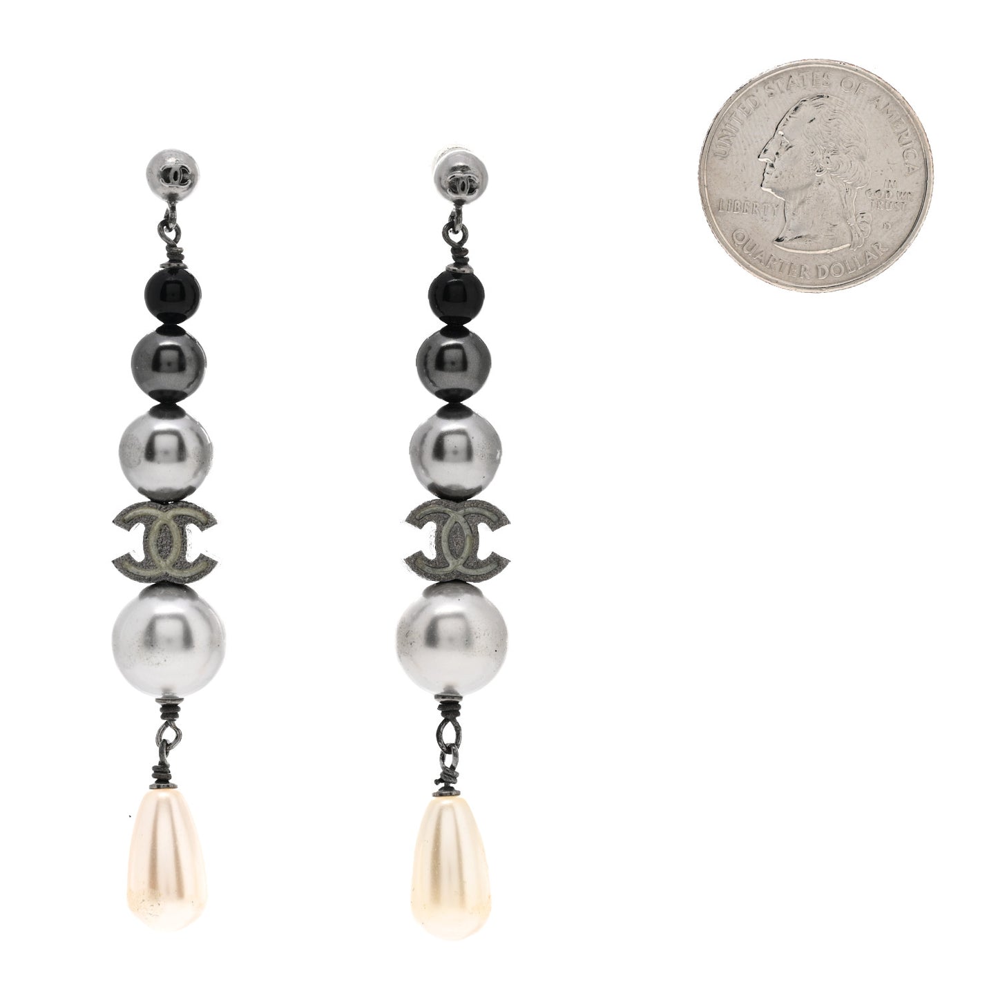 Ruthenium Pearl CC Drop Earrings Grey