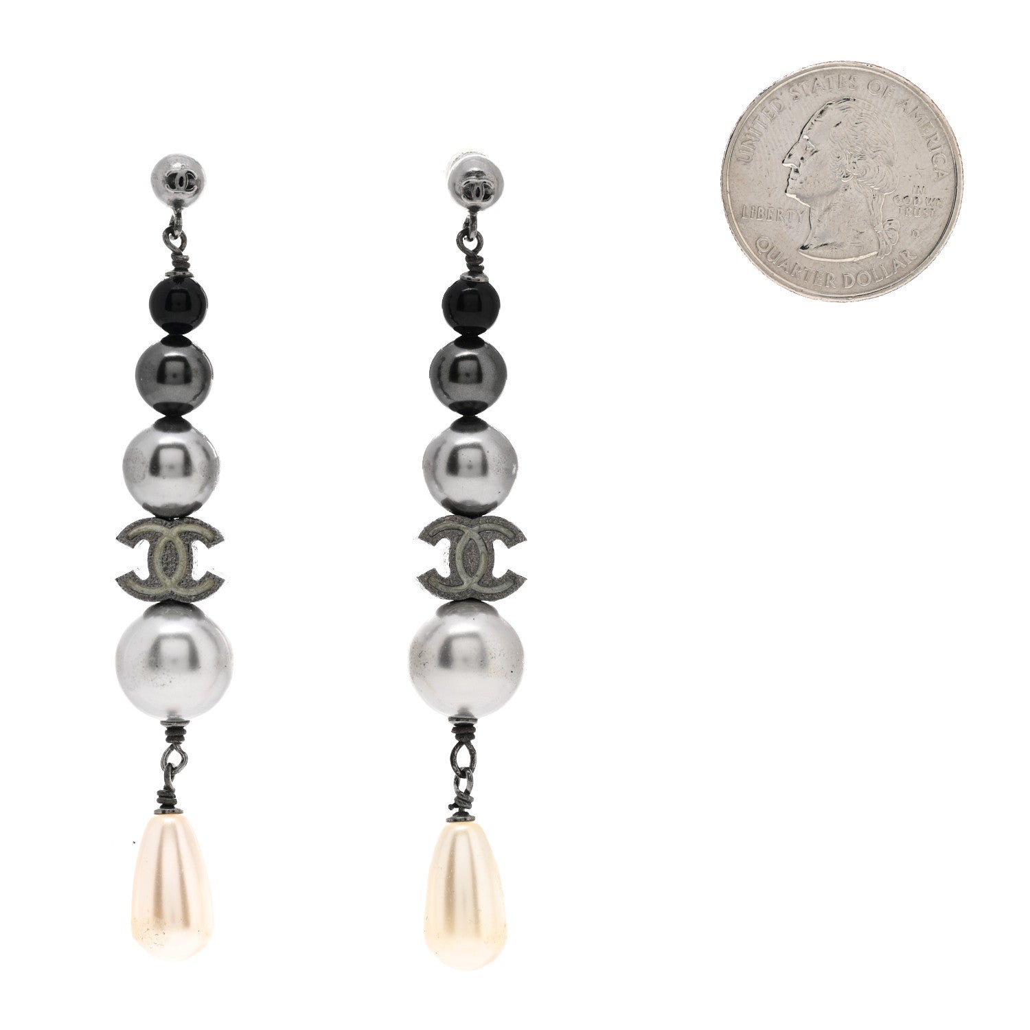 Chanel Ruthenium Pearl CC Drop Earrings Grey 2 of 4