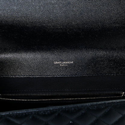 Saint Laurent Grain De Poudre Textured Mixed Matelasse Large Triquilt Monogram Satchel Black 6 of 11