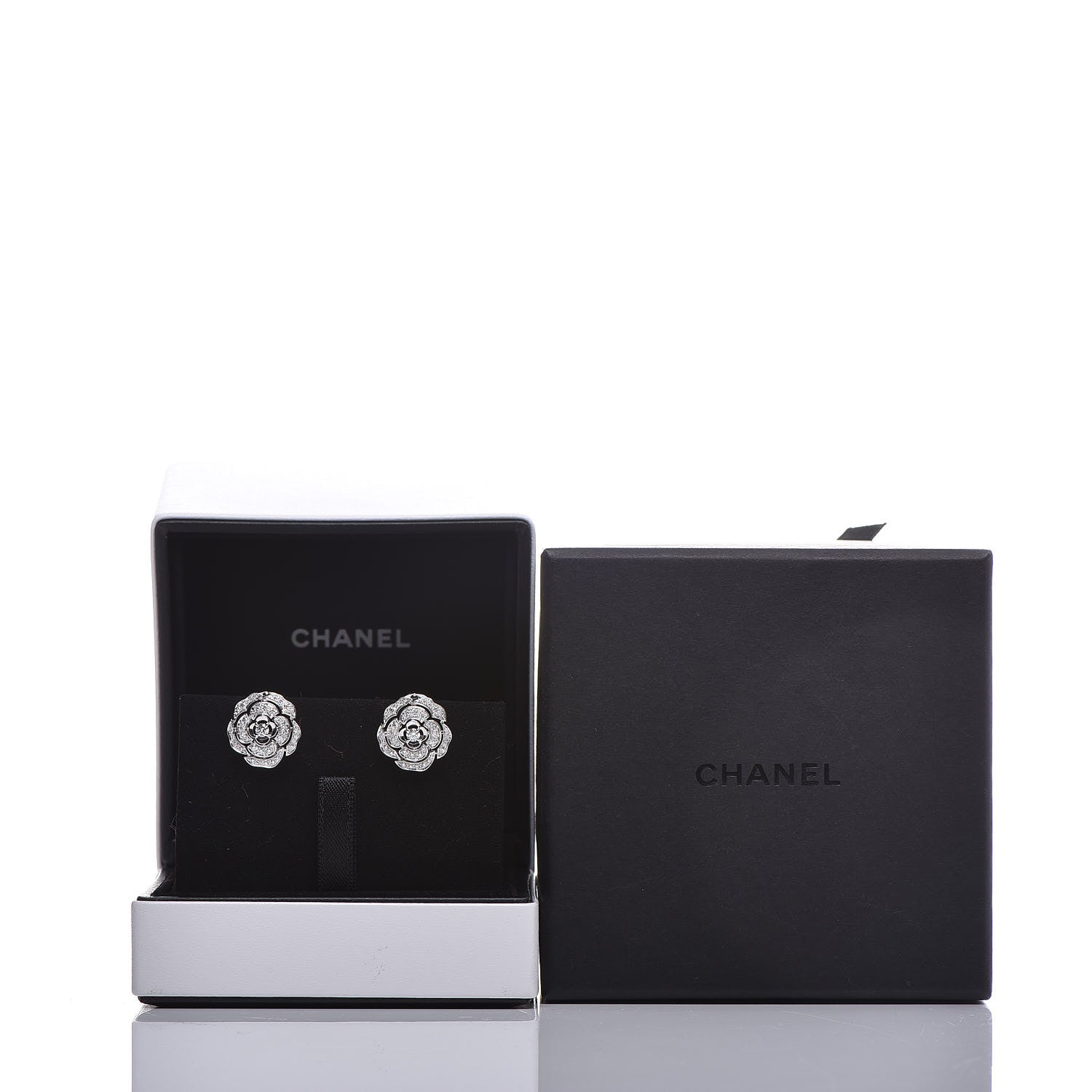 Chanel 18K White Gold Diamond Bouton de Camelia Earrings 5 of 5
