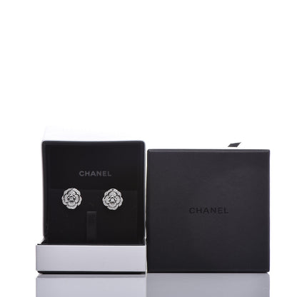 Chanel 18K White Gold Diamond Bouton de Camelia Earrings 5 of 5