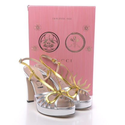 Gucci Metallic Nappa Crystal Zephyra Slingback Platform High Heel Sandals 39 Silver Gold 10 of 10