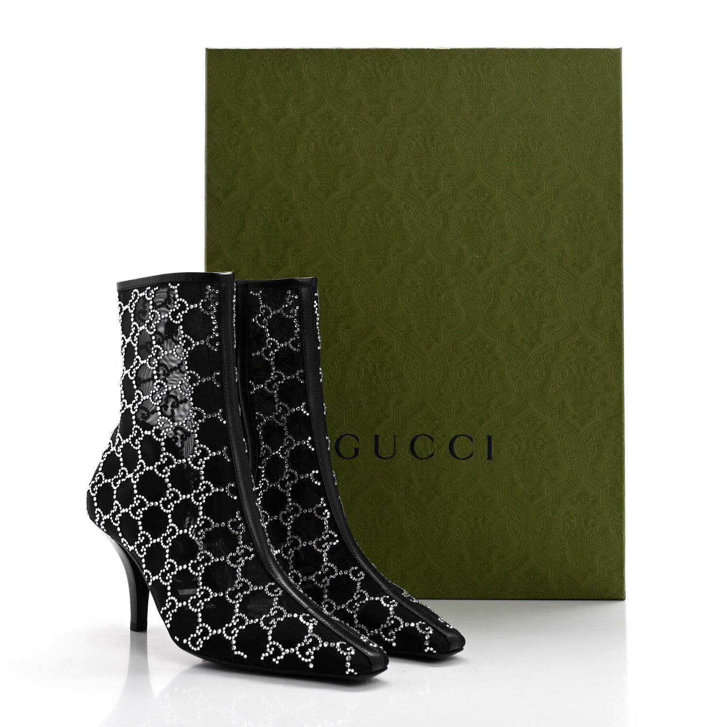 Gucci Tela Retino Kid Scamosciato Crystal GG Monogram Square Demi Boot 37 Black 8 of 8