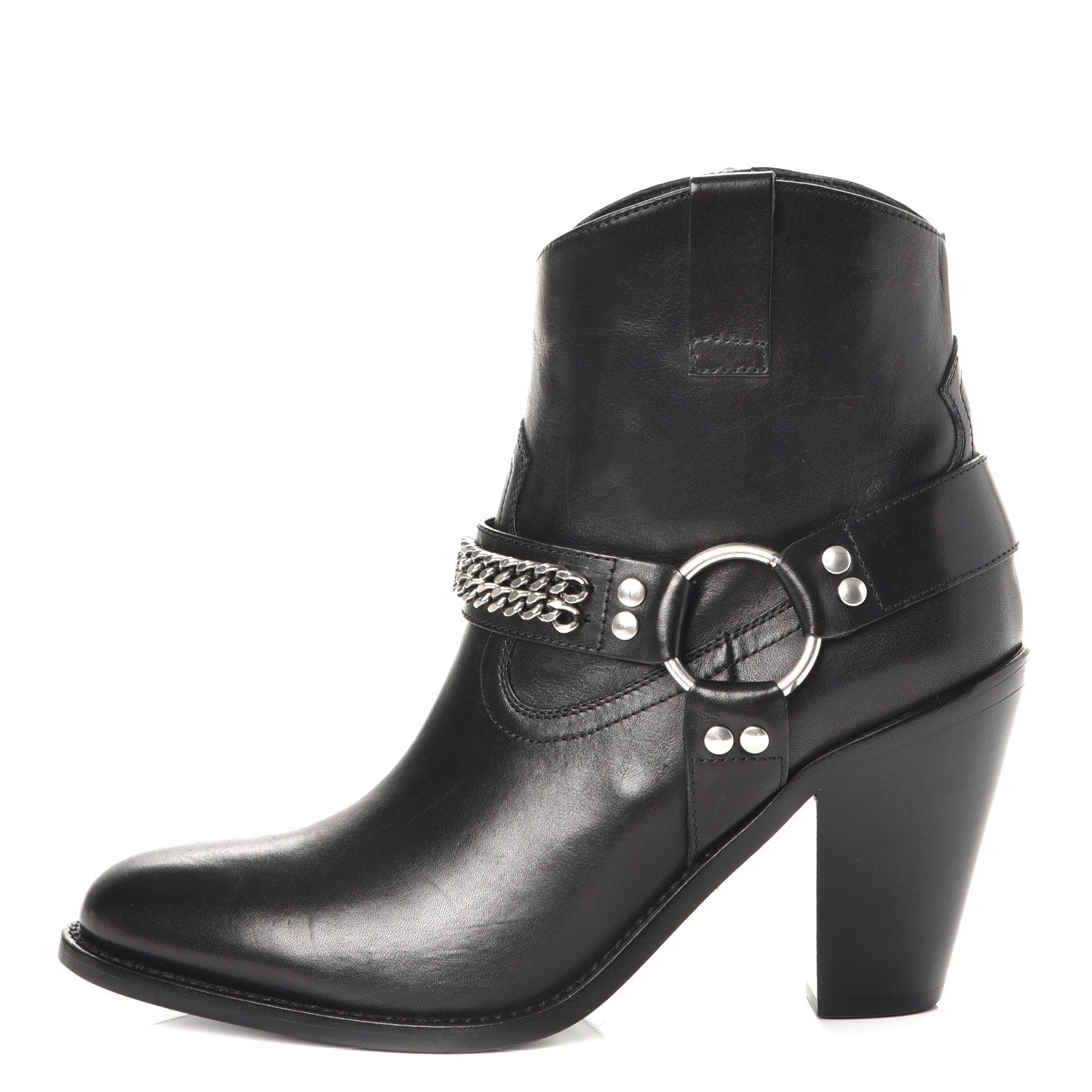 Saint Laurent Calfskin Chain Harness Curtis 80 Ankle Boots 37 Black 1 of 10