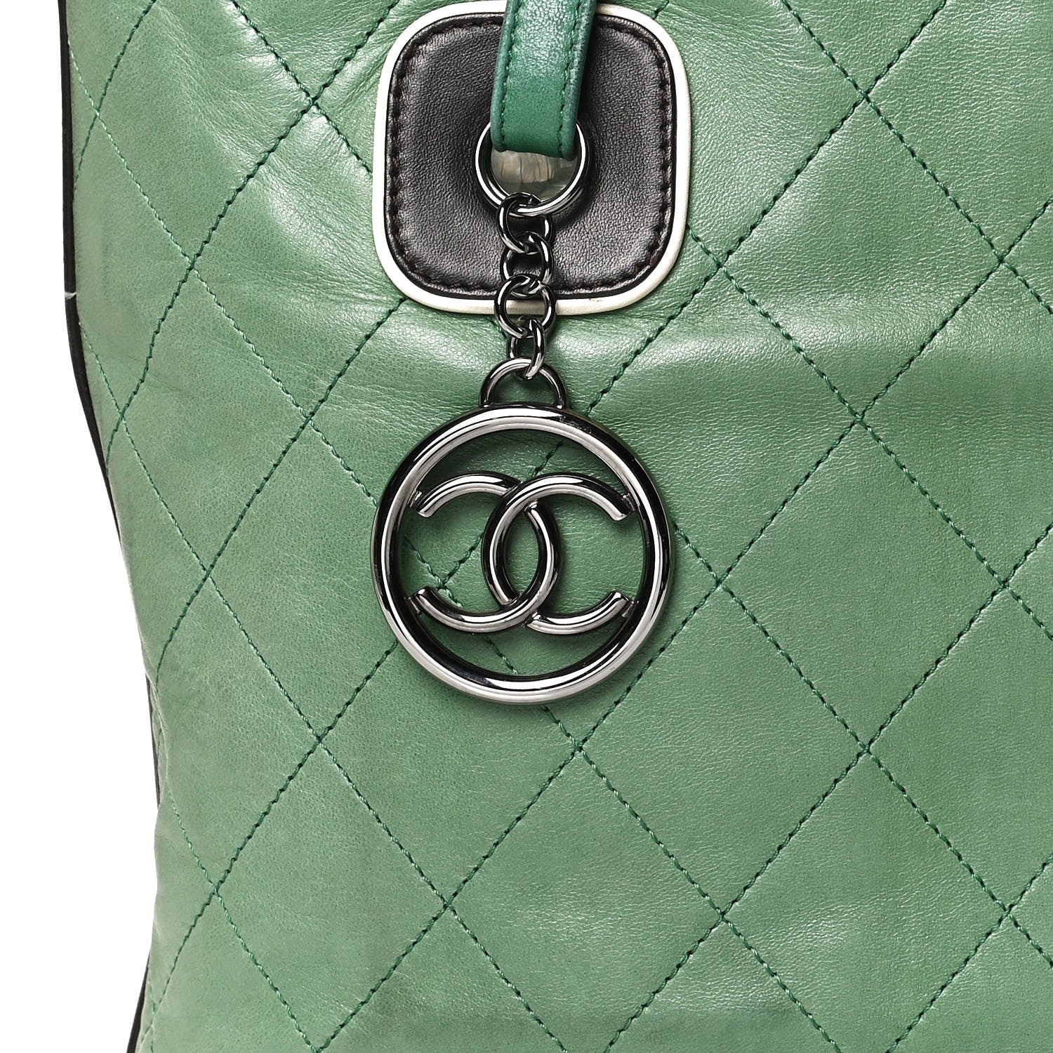 Chanel Lambskin Quilted Country Club Tote Green Black 7 of 10
