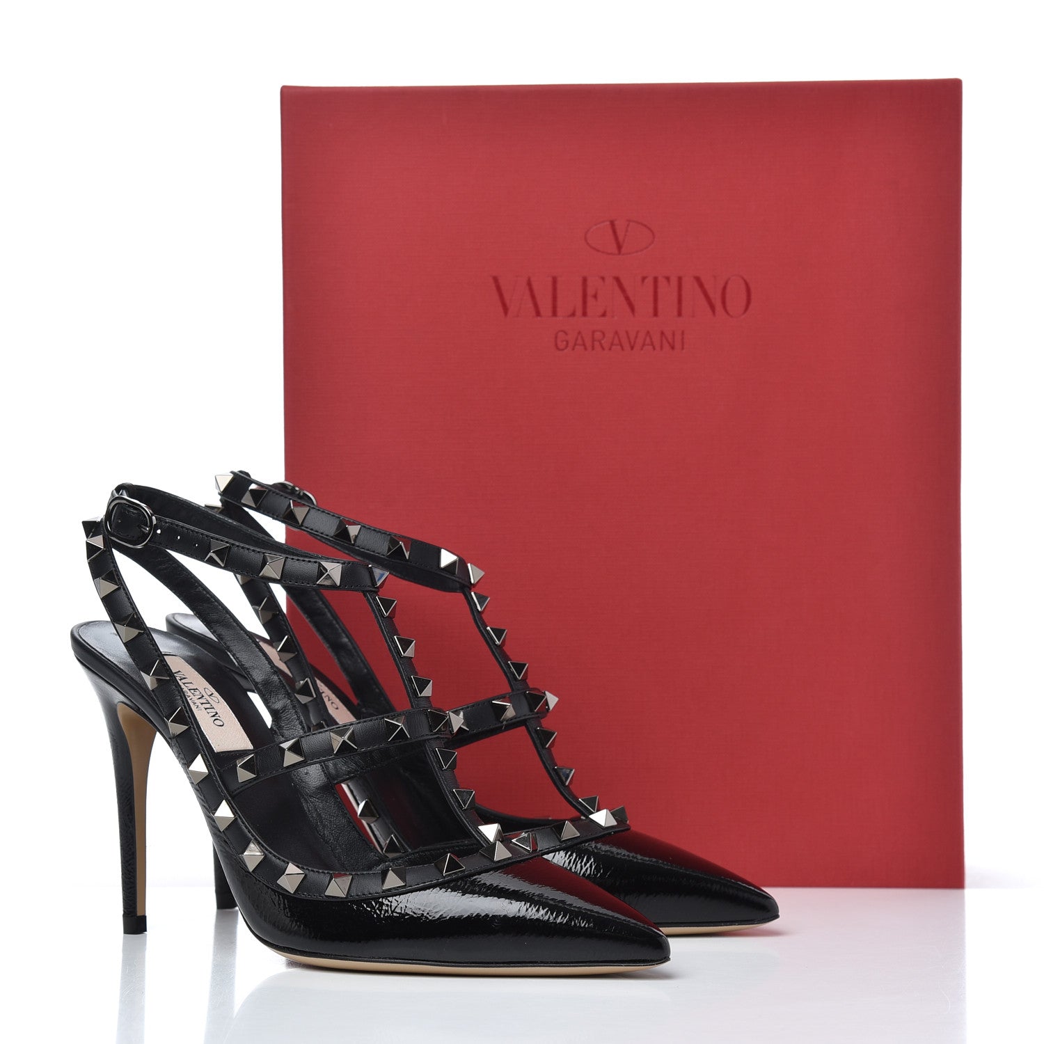 Valentino Garavani Crinkled Patent Rockstud Ankle Strap 100mm Pumps 37.5 Black 11 of 11