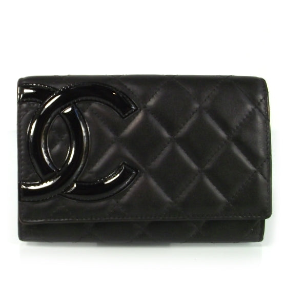 Calfskin Quilted Cambon Flap Wallet Black