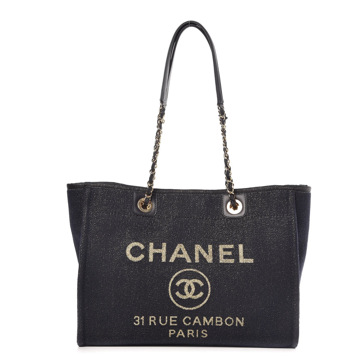 Lurex Canvas Small Deauville Tote Navy Blue Gold