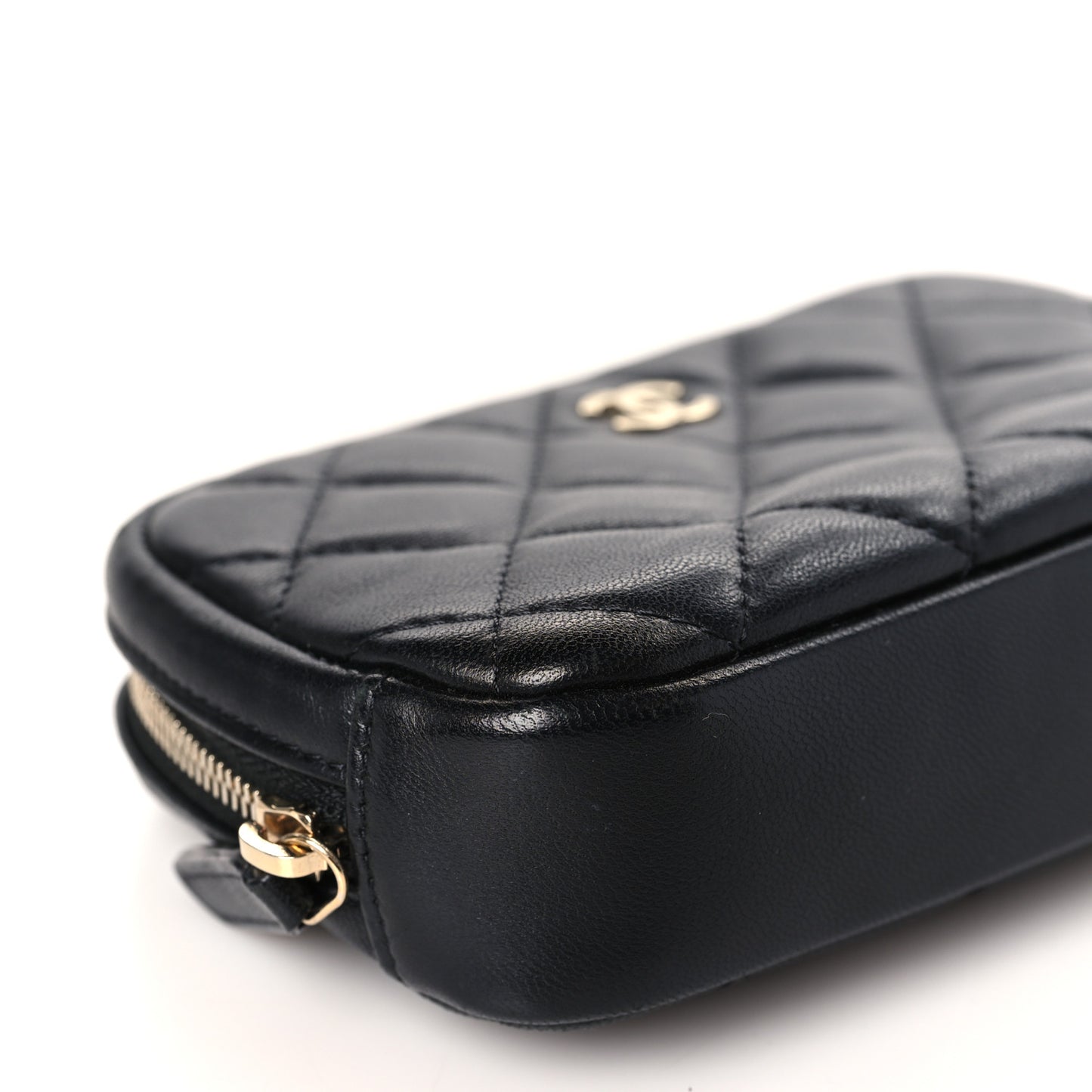 Lambskin Quilted Small Curvy Pouch Cosmetic Case Black