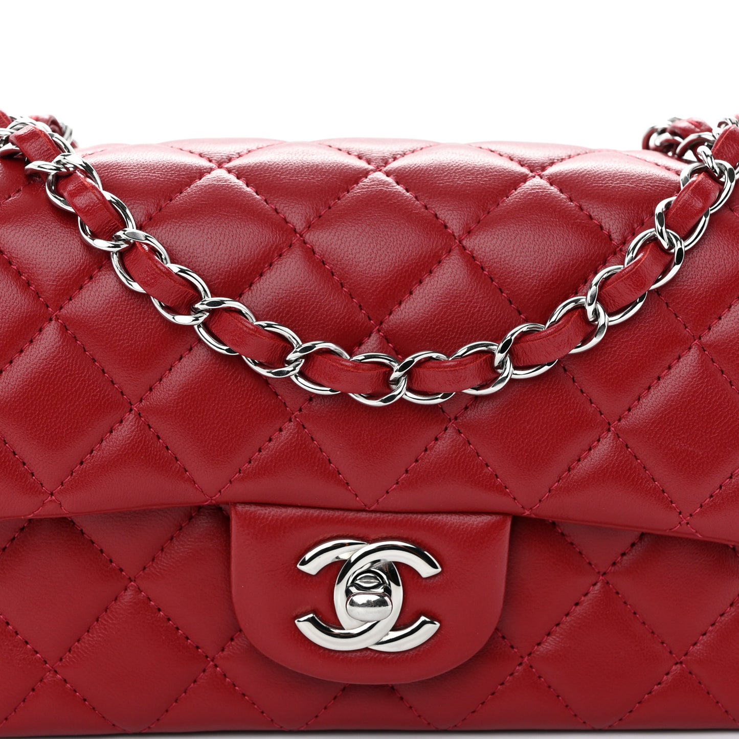 Lambskin Quilted Mini Rectangular Flap Red