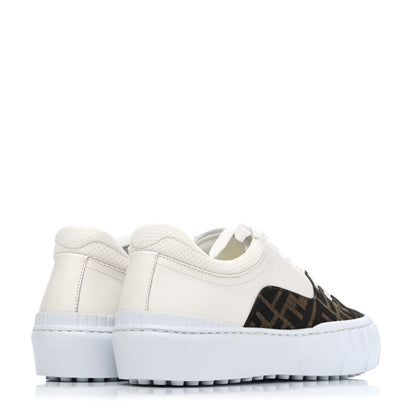 Fendi Fabric Jacquard Vitello Technical Fabric FF Womens Fendi Force Low Top Sneakers 38 Tobacco Black Ultrawhite White 3 of 4