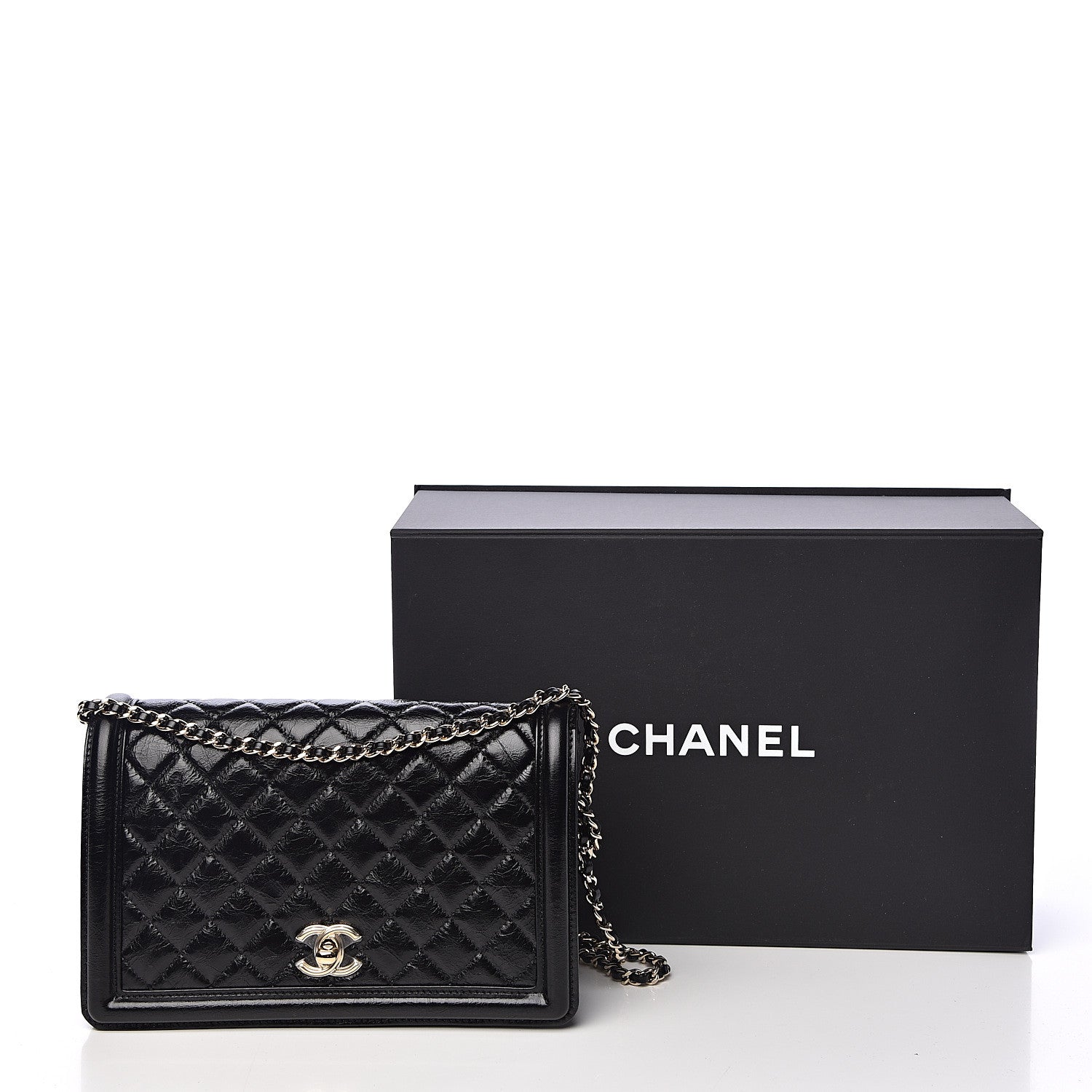 Chanel Glazed Crackled Calfskin Wallet On Chain WOC Black 11 of 11