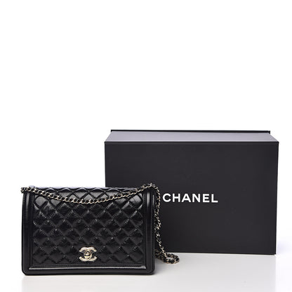 Chanel Glazed Crackled Calfskin Wallet On Chain WOC Black 11 of 11