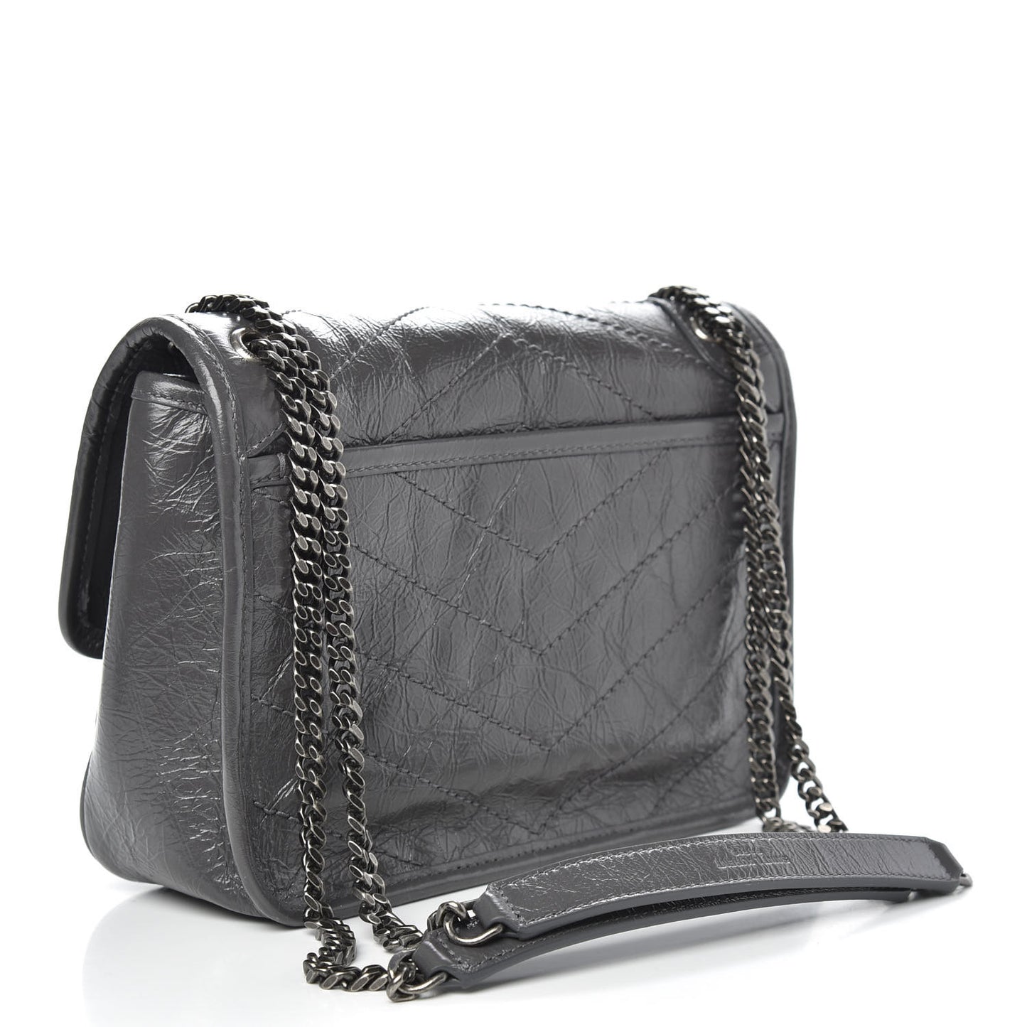 Crinkled Calfskin Matelasse Monogram Baby Niki Chain Satchel Storm