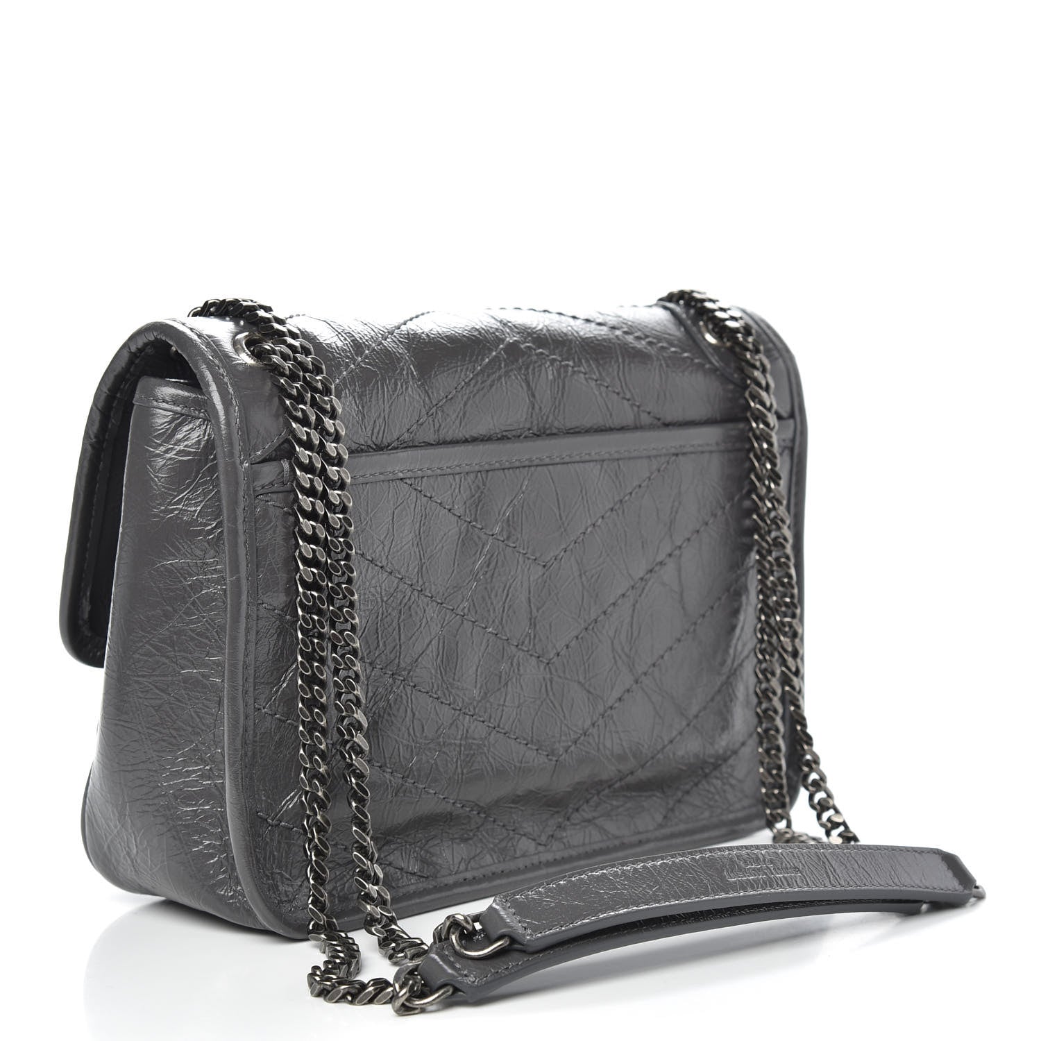 Saint Laurent Crinkled Calfskin Matelasse Monogram Baby Niki Chain Satchel Storm 3 of 11