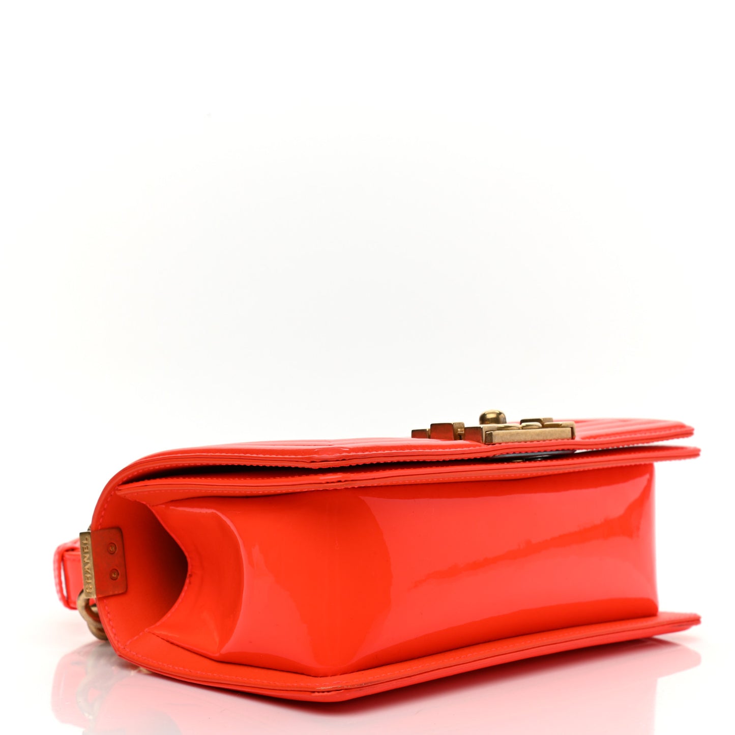 Patent Calfskin Quilted Small Boy Flap Orange